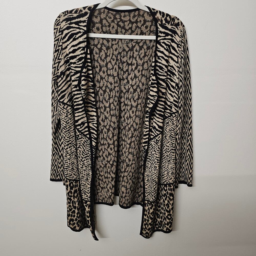 Leopard & Zebra Animal Print Knit Open Cardigan Open Draped Sweater SZ L 19" PTP